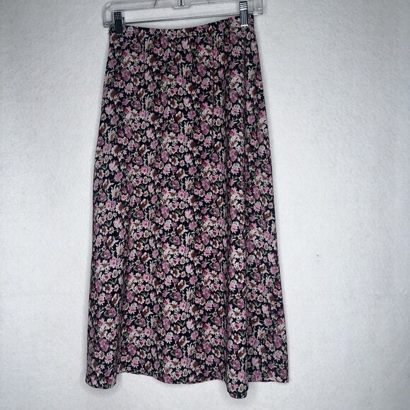 Vintage Maggie Lawrence Pink Floral Midi Skirt Women Lightweight Cottagecore Sz0 - Picture 2 of 7